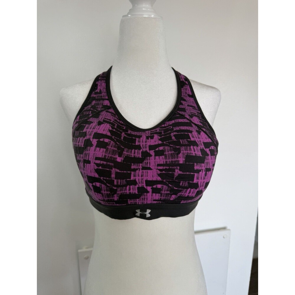 Under Armour Women’s Medium Sports Bra Purple Black High Impact Crossback Padded